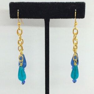 UPCYCLED HANDMADE EARRINGS VINTAGE PLASTIC BEADS DANGLE BLUE GREEN LONG VERMEIL